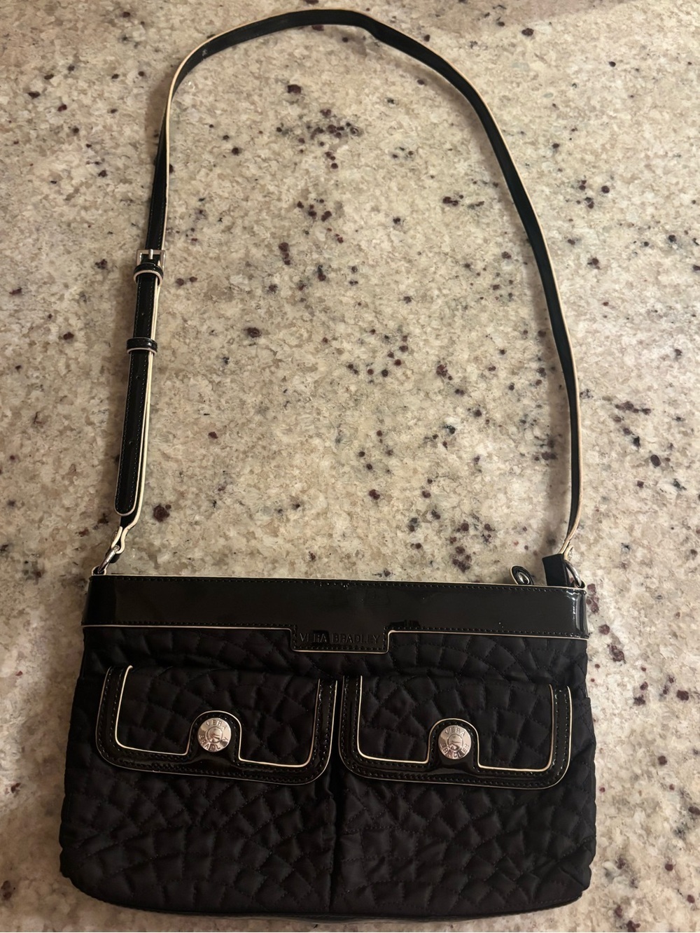 Vera Bradley Black Quilted Shoulder Bag Patent Leather Trim Y2K